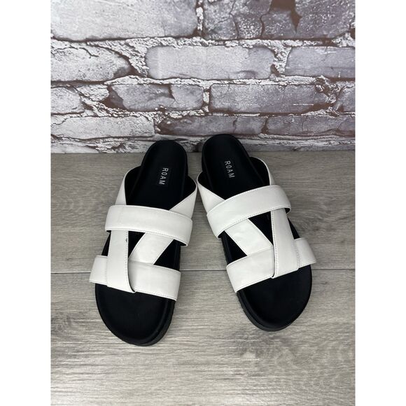 Roam White Leather Ribbon Open Toe Straps Slides Sandals Women Sz 41EU/10.5M US - Picture 2 of 16